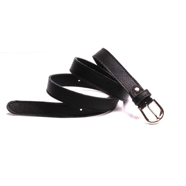 Ceinture noire femme luxe fine 2 cm Cuir Souple sur mesure fabrication artisanale.