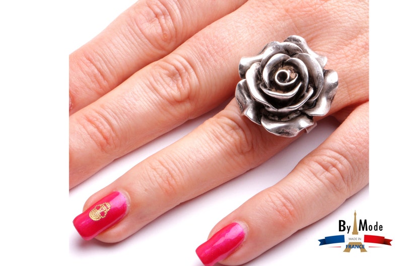 Ring flower rose adjustable ring size crafts jewelry collection handmade jewelery by mode France.