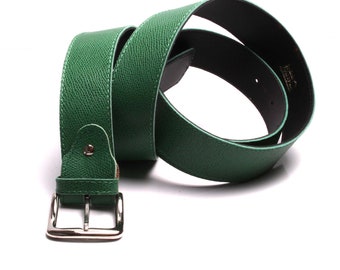 Ceinture Cuir vert grande taille femmes 4 CM Maroquinerie Artisanal personnalisée  made in France.