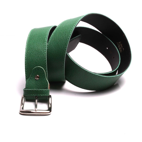 Ceinture Cuir vert grande taille femmes 4 CM Maroquinerie Artisanal personnalisée  made in France.