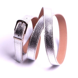 Ceinture Femme Cuir Souple Argent largeur 2 cm Fabrication Artisanale Made in France. image 2