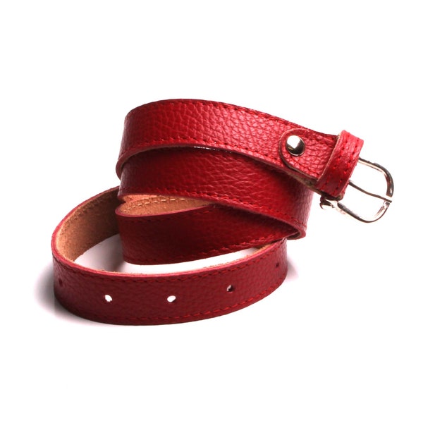 Red Belt Soft Leather 2 cm large size personalized Handcrafted Made in France.