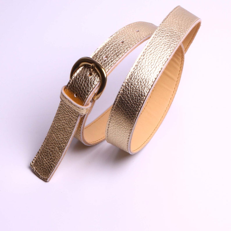 Ceinture en cuir doré doublure cuir naturel boucle bronze passant largeur 3 cm image 4