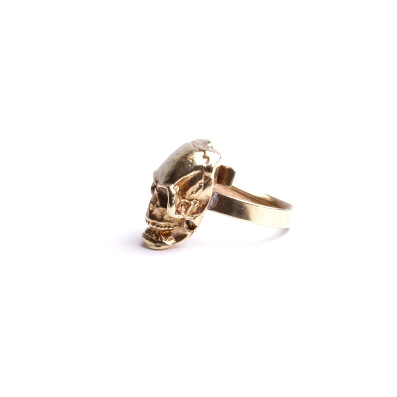 women men skull ring ring adjustable brass art jewelery handmade creation made in France. métal doré