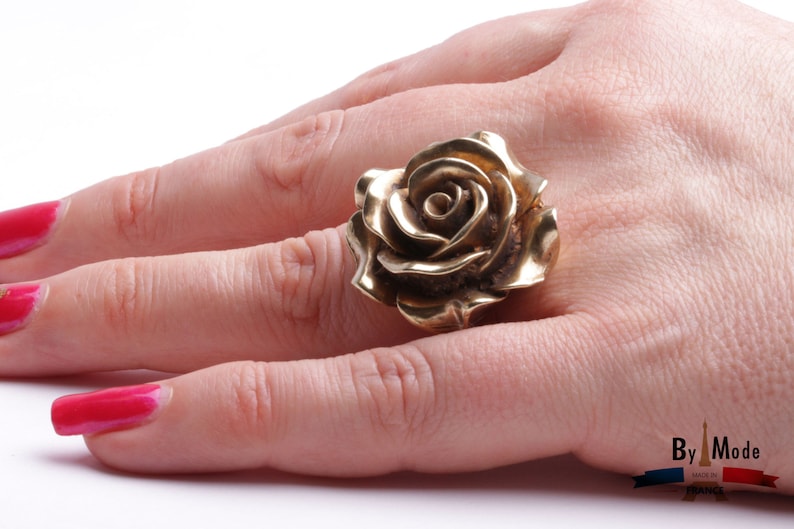 Ring flower rose adjustable ring size crafts jewelry collection handmade jewelery by mode France.