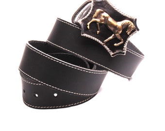 Black leather belt accessory horse rider creation By Mode France.