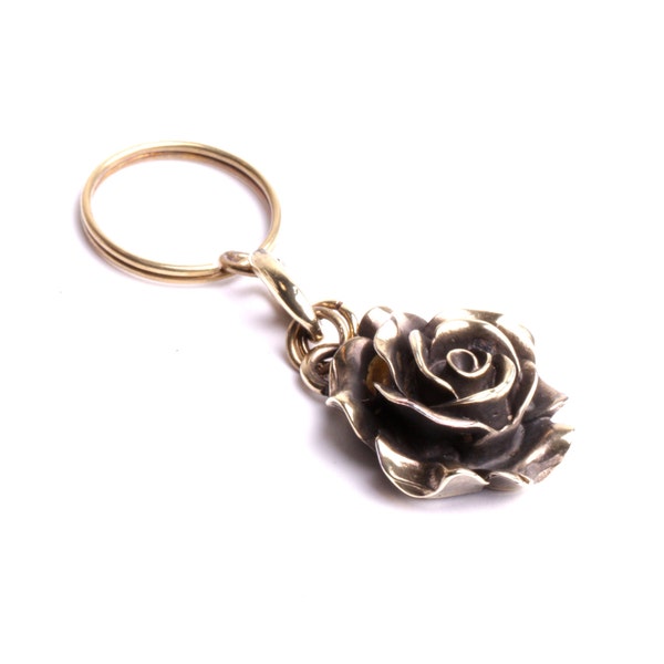 Keychain flower, an open rose creation handmade jewelry By Mode France a sculpture made by hand.
