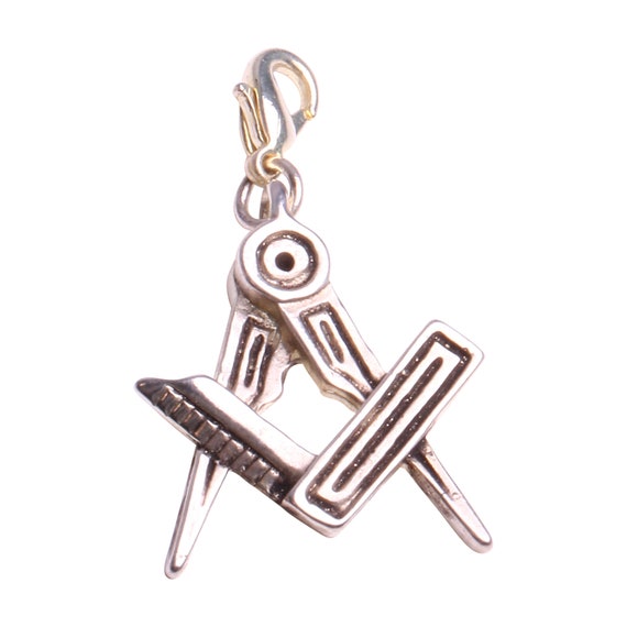 Collier Pendentif Maçonnique Métal Gris - Chaîne 58cm - Symbole Compas équerre Strass