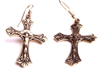 Earring christ on the cross, religious jewelry made in France.