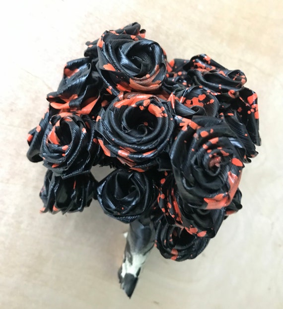 23 Rose Bouquet Halloween Black and Orange Flowers Smaller - Etsy
