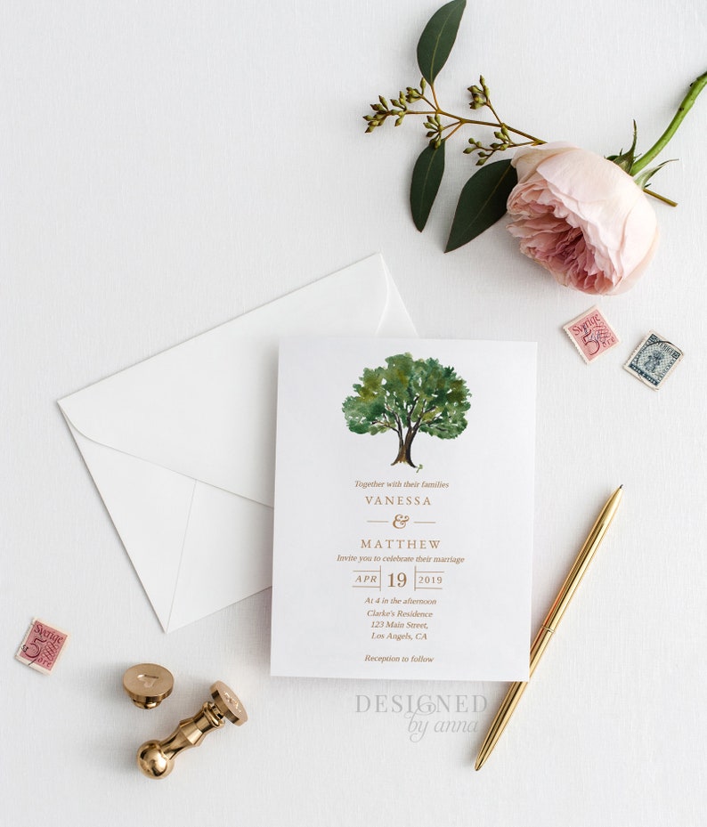 Tree Wedding invitation template botanical printable wedding invite design garden wedding printables watercolor invitation template editable