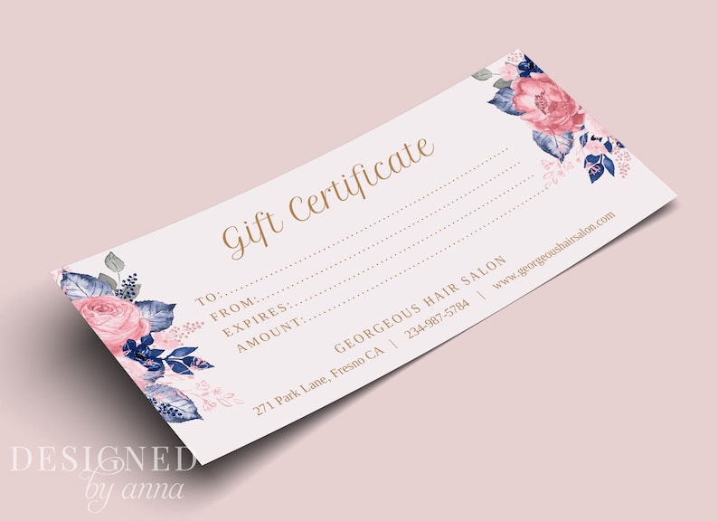 Floral gift certificate template printable gift voucher design Etsy