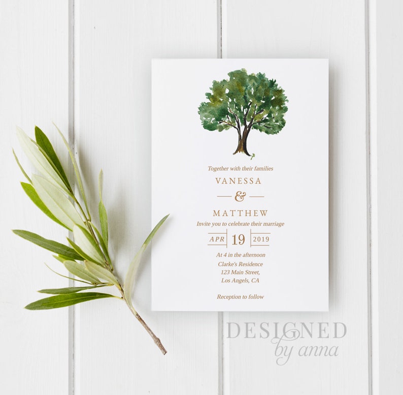 Tree Wedding invitation template botanical printable wedding invite design garden wedding printables watercolor invitation template editable