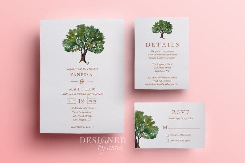 Tree Wedding invitation template botanical printable wedding invite design garden wedding printables watercolor invitation template editable
