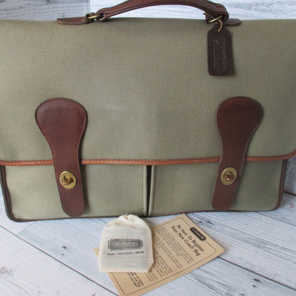 Vintage COACH NYC Twill & Leather Collection Brief Bag - Circa 1980's / Vintage Slim Briefcase - Near Mint Vintage Condition