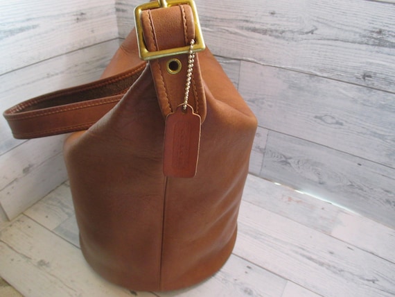 Vintage Coach British Tan Leather Large Duffle Sa… - image 5