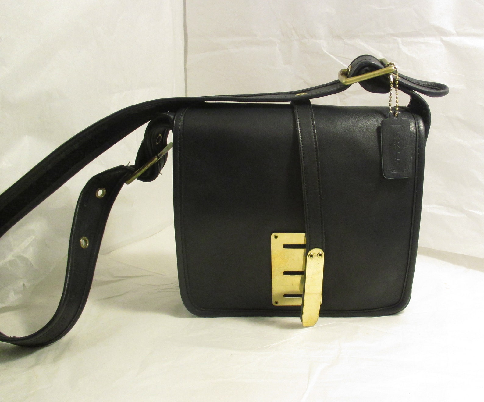 Vintage Coach Navy Blue Leather Hasp Lock Shoulder Bag Etsy