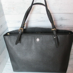 Tory Burch York Buckle Tote Handbag Satchel Shoulder Bag L Black Leather  Laptop