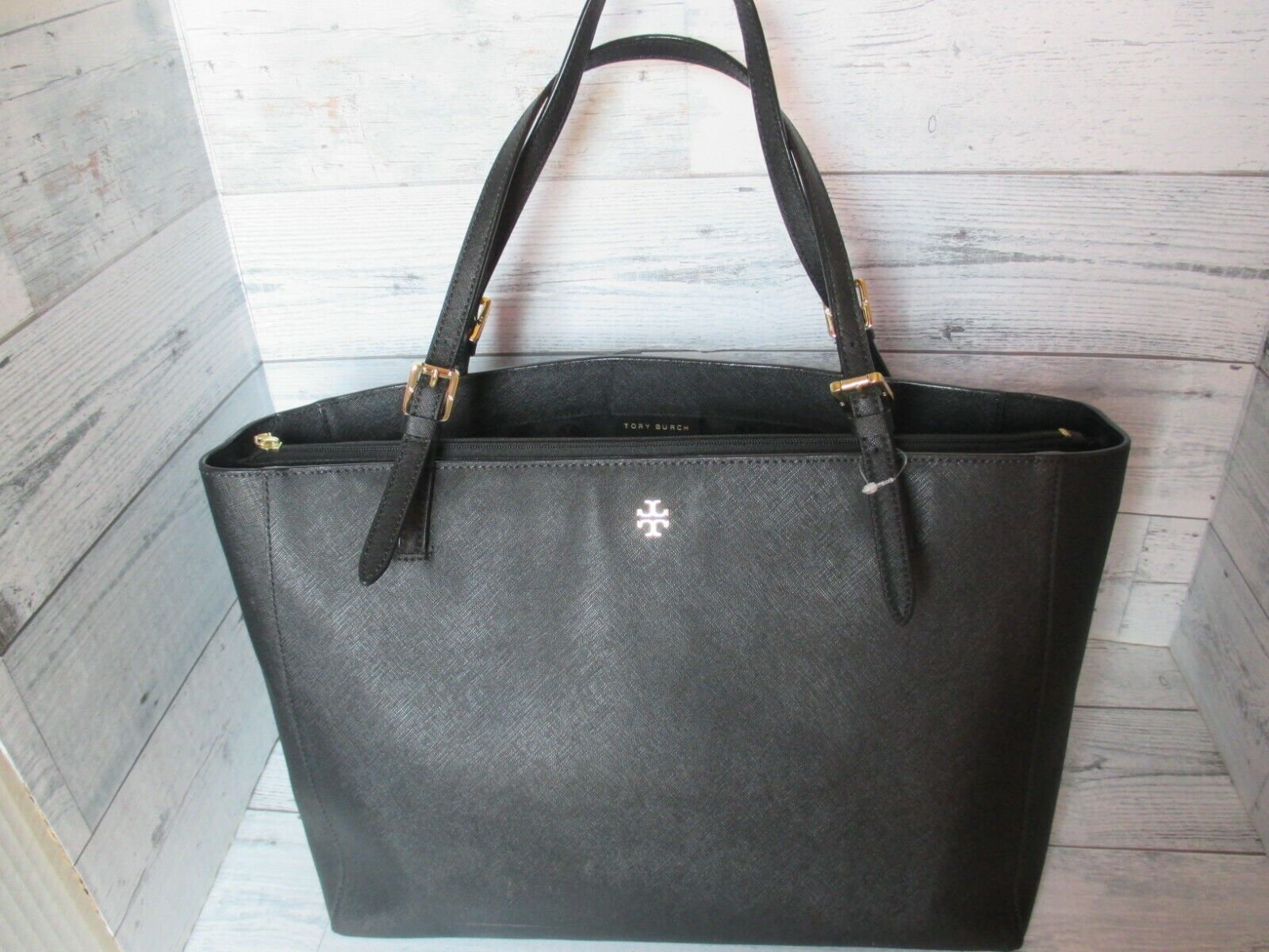 Tory Burch, Bags, Tory Burch Large Black Saffiano Leather Tote Bag