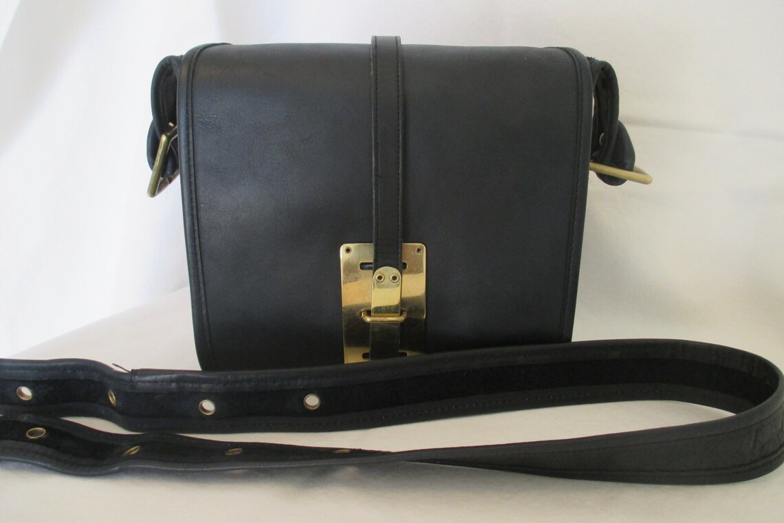 Vintage Coach Navy Blue Leather Hasp Lock Shoulder Bag Etsy