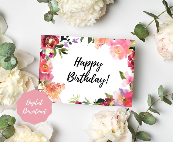 Happy Birthday Floral Card Printable Digital Download | Etsy