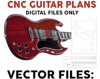 Sg style guitar cnc digital plans. 3 files types for cnc guitar building, Digital files only, bodies, necks parts. PDF,DXF SVG