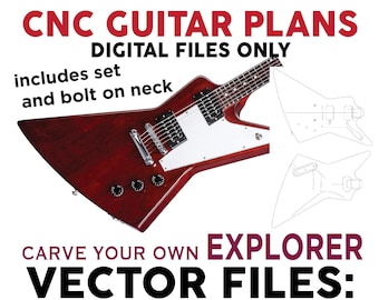 Explorer guitar cnc digital plans. 3 files types for cnc guitar building,  Both Set and bolt on  necks., Bodies, necks, parts. PDF,DXF SVG