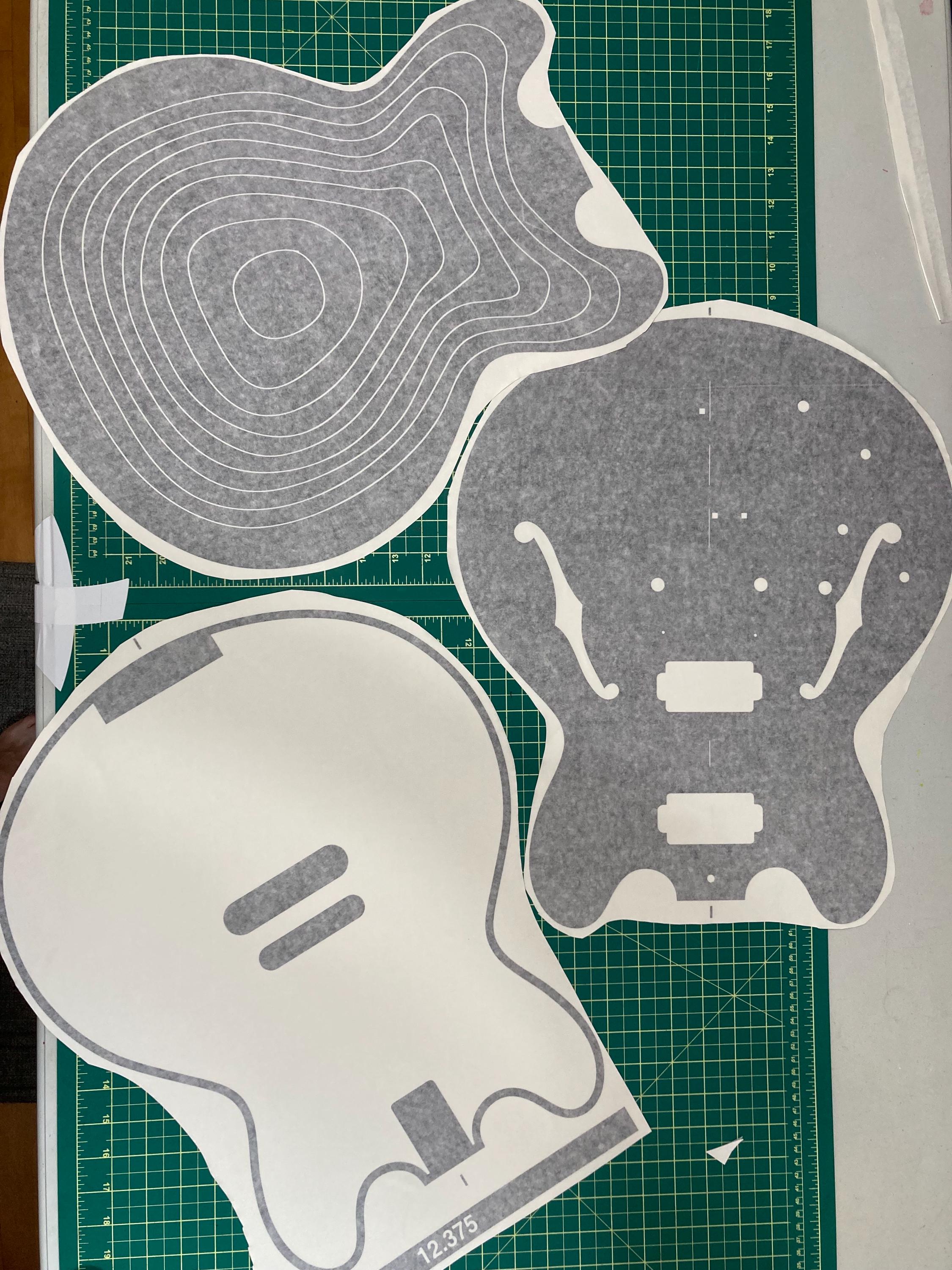 ES 355 Guitar Building Routing Template Set, Vinyl Patterns, 12