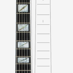 May include: A black electric guitar with a maple fretboard and six strings. The guitar has a white pickguard and a series of white inlays on the fretboard. The inlays are shaped like a stylized letter "Z".