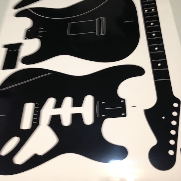 Modern Strat guitar. US specs.Routing template for guitar building. Fender style Vinyl sticker,  Strat blueprints, guitar blueprints