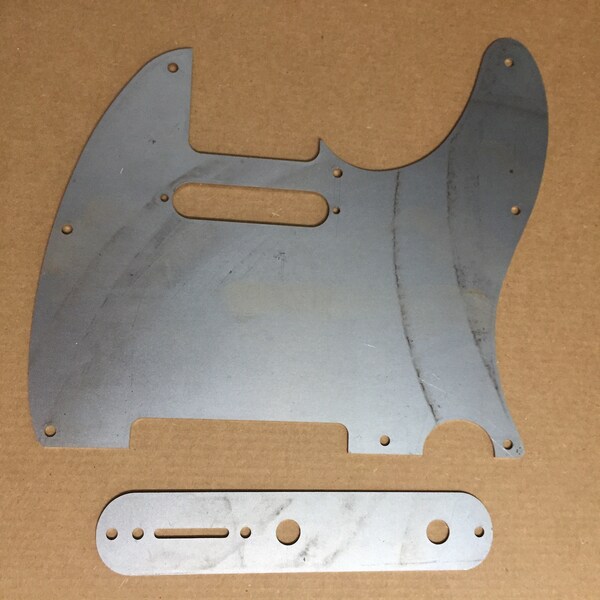 Telecaster steel pickguard w/control plate. raw metal. Laser cut 18 gauge steel. Easy upgrade, righty or lefty, DIY finish. Ships FREE