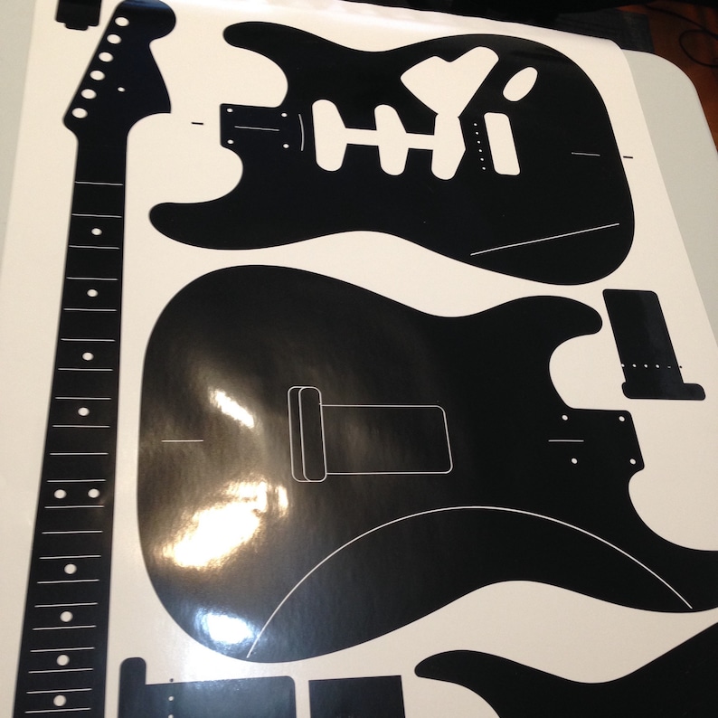 Modern Strat guitar. US specs.Routing template for guitar building. Fender style Vinyl sticker, Strat blueprints, guitar blueprints image 2