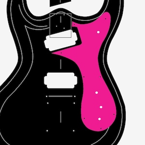 Mosrite venture style template with german carve. Body, neck specs in cut sticker vinyl for guitar building, famous 65 model , Free shipping
