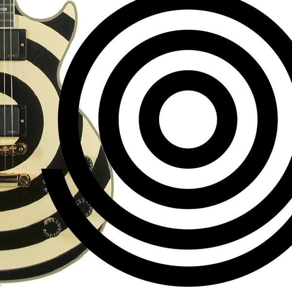 Bullseye vinyl sticker for guitar building. Wild style gloss vinyl decal for customizing your LP guitar. Choice of colours