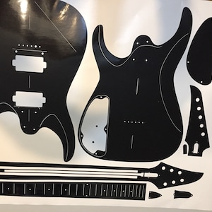 24 fret  super shredder guitar template. esp, jackson, mayones style shape.  vinyl blueprint. back route.2 headstock styles, Ships free