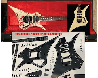 1985 hm5v guitar template.  Washburn style Pointy metal shredder design. Includes bodies, necks, bevels, headstocks. Cut vinyl  Ships free.