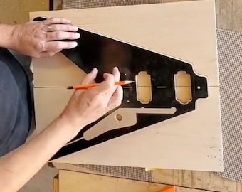 1959 Flying V routing template. Vinyl sticker for  guitar making.  Flying V guitar routing template cut from vinyl. mdf route guides