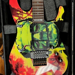 Horror guitar wrap. Kirk Hammet style Frankenstein graphic on your guitar. Printed vinyl, easy apply. Includes knifeless tape .  Ships free