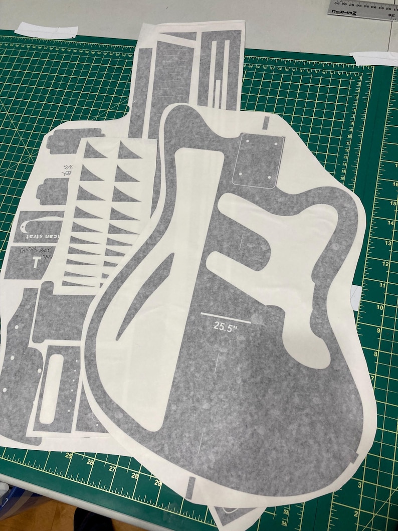 cut vinyl charvel surfcaster guitar template to put on mdf