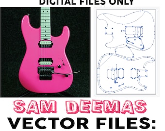 Sam Deemus guitar cnc routing plans.  hh specs, 3 files types for cnc guitar building, Digital files of bodies, necks parts. PDF,DXF SVG