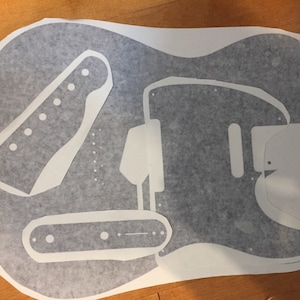 telecaster routing template for guitar making. 1952 Telecaster body. Vinyl sticker body template, luthier supplies