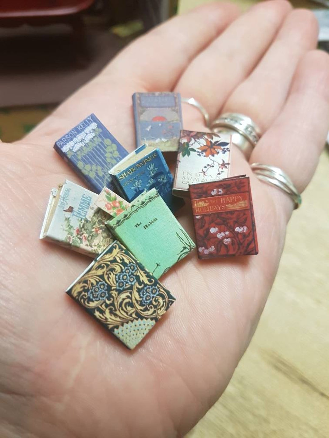 Antique Replica Set of 8 Dolls House Miniature Books in 112 Scale That Open With Blank Pages