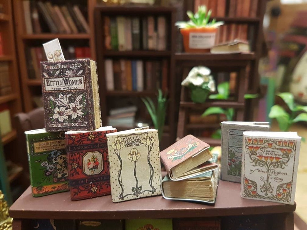 Antique Replica Set of 8 Dolls House Miniature Books in 112 Scale That Open With Blank Pages