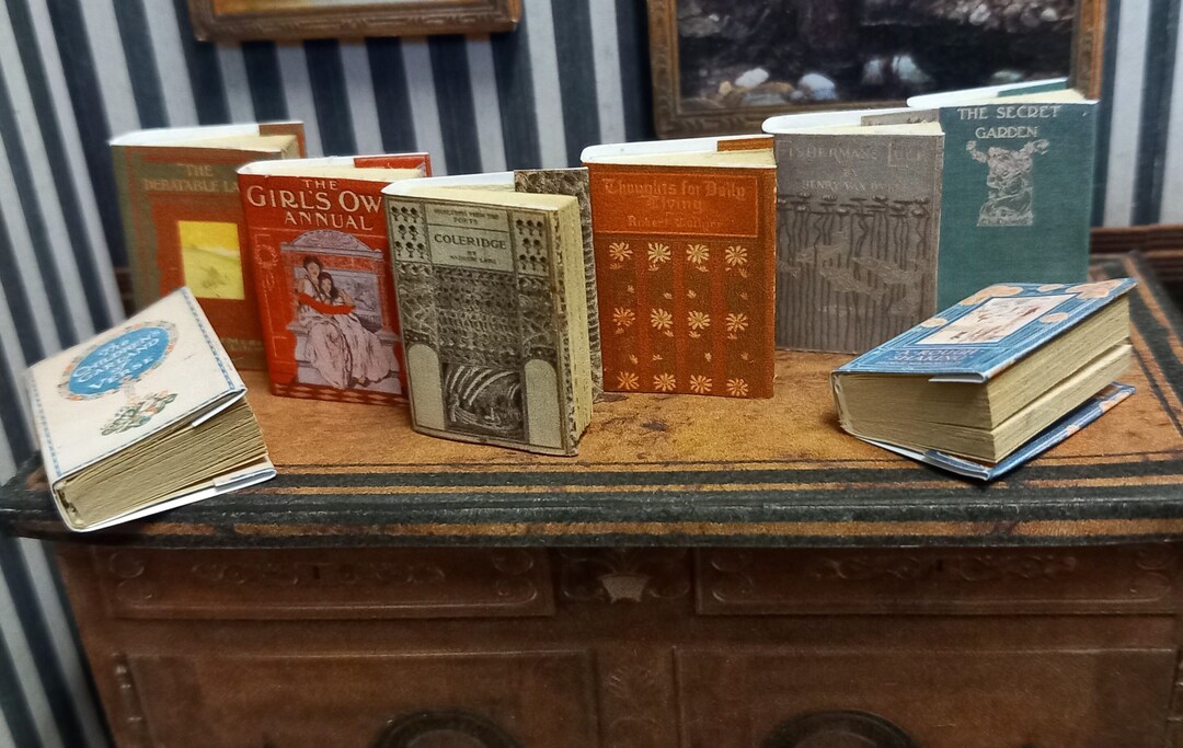 Antique Replica Set of 8 Dolls House Miniature Books in 112 Scale That Open With Blank Pages