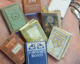 1:12 scale miniature dollhouse antique replica book set of classics with aged blank pages inside.