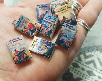 Enid Blyton set of 8 vintage dollhouse miniature books in 1:12 scale that open with blank  pages inside.