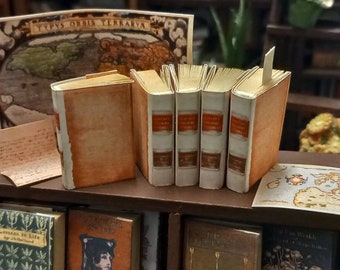 Dollhouse miniature 1.12 scale  set of 5 antique replica nautical exploration books. Each book has aged turnable blank pages inside.