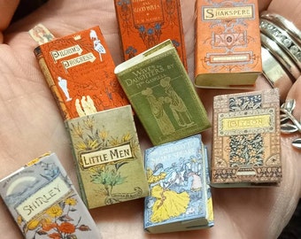 1:12 scale dollhouse miniature antique replica novels set of 8 books with turnable blank pages inside.