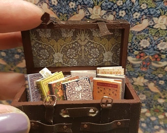 Antique replica  book trunk set in 1:12 scale dollhouse miniature.