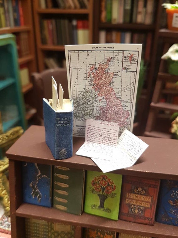 1:12 scale miniature concise Oxford English dictionary with props.
